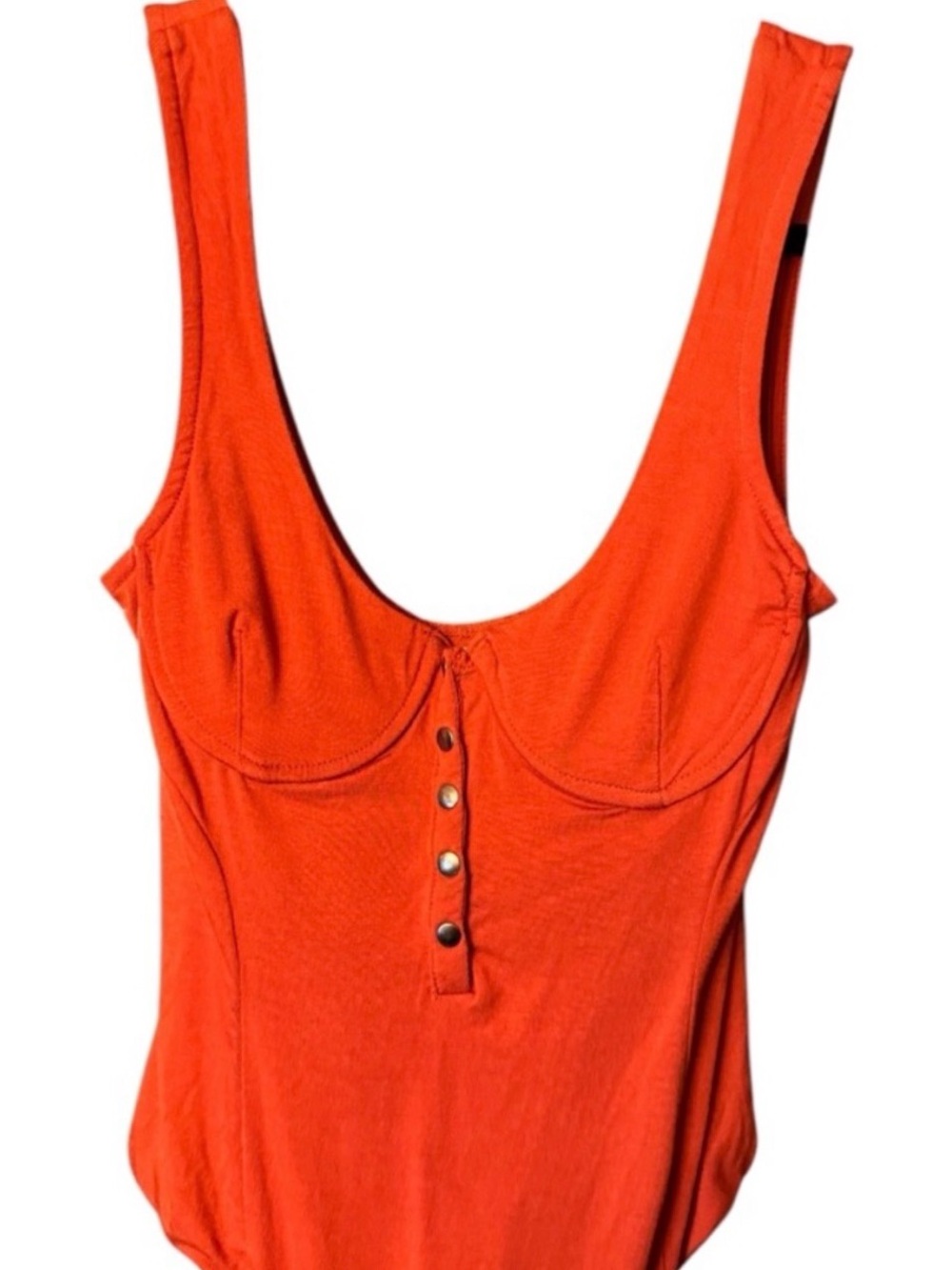 Amuse Society Bright Orange One-Piece Bodysuit Button Front and Underwire Cups